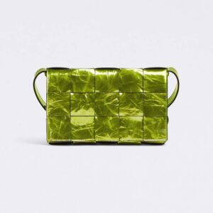 Bottega Veneta Women Cassette Intreccio Metalized Crinkle Leather Cross-Body Bag