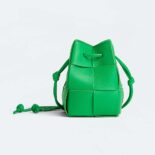 Bottega Veneta Women Cassette Mini Intreccio Leather Cross-Body Bucket Bag-Green