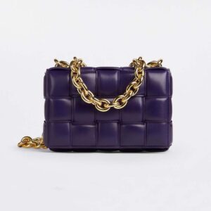 Bottega Veneta Chain Cassette Handbag in Purple Intrecciato Leather