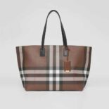 Burberry Women Medium Check and Leather Tote-Brown