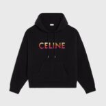 Celine Men Embroidered Hooded Sweater in Ribbed Wool-Black