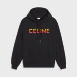Celine Men Loose Celine Hoodie in Cotton Fleece-Black
