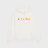 Celine Men Loose Celine Hoodie in Cotton Fleece-White