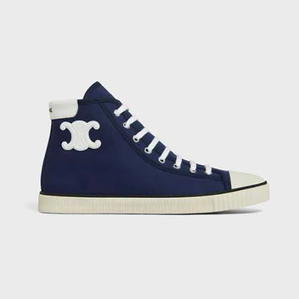 Celine Unisex Blank Mid Lace Up Sneaker with Toe Cap in Canvas and Calfskin 1 Celine Unisex Blank Mid Lace Up Sneaker with Toe Cap in Canvas and Calfskin