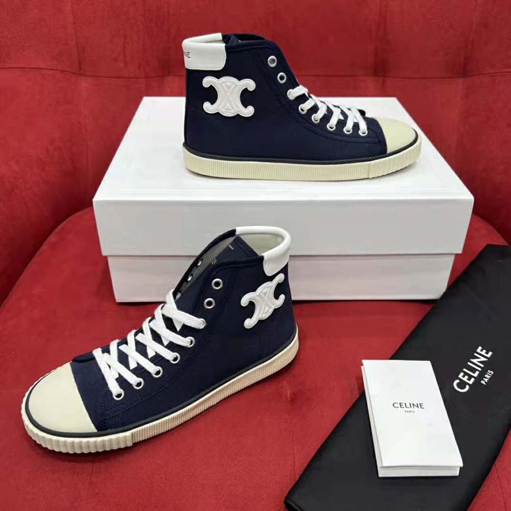 Celine Unisex Blank Mid Lace Up Sneaker with Toe Cap in Canvas and Calfskin 3 Celine Unisex Blank Mid Lace Up Sneaker with Toe Cap in Canvas and Calfskin - Image 3