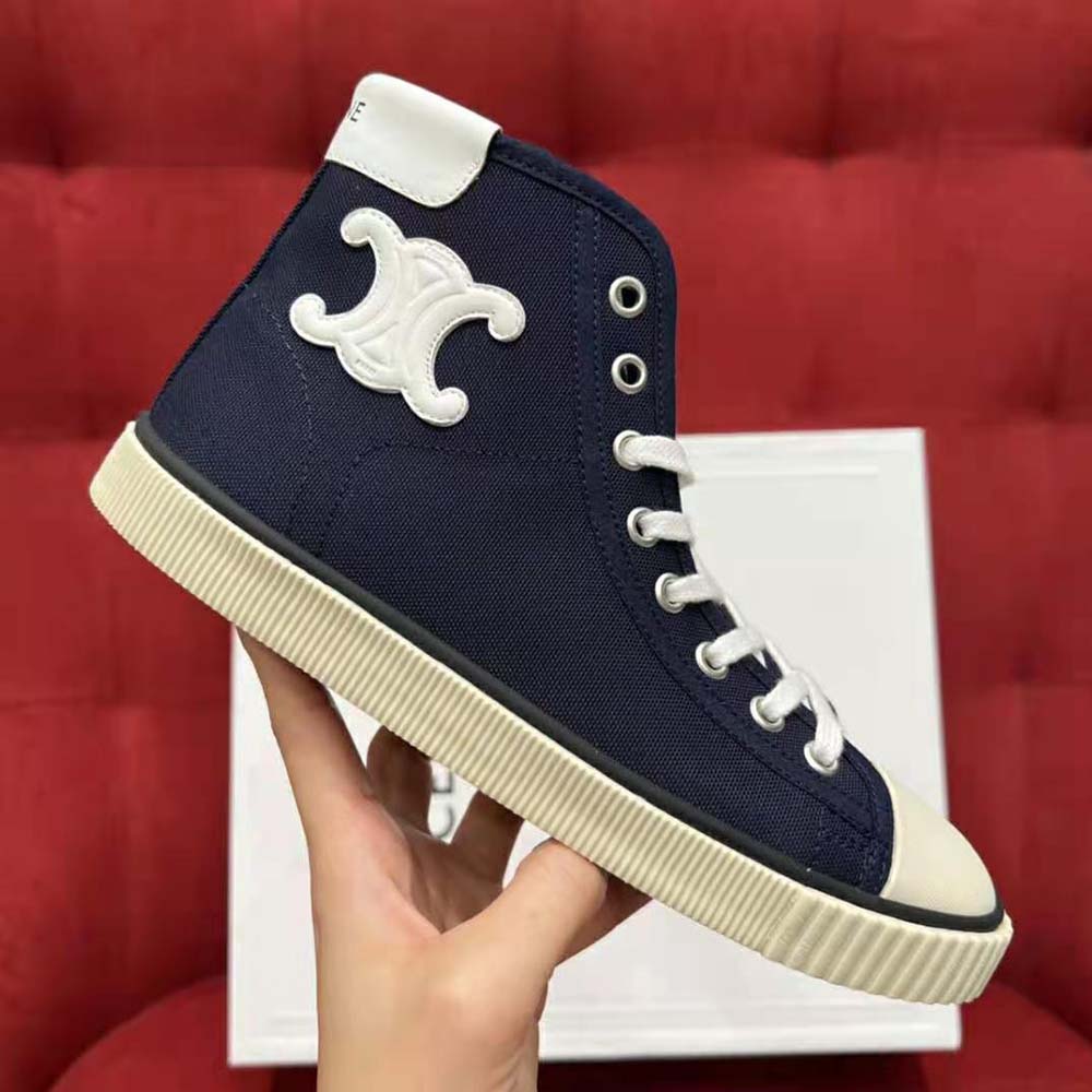 Celine Unisex Blank Mid Lace Up Sneaker with Toe Cap in Canvas and Calfskin 5 Celine Unisex Blank Mid Lace Up Sneaker with Toe Cap in Canvas and Calfskin - Image 5