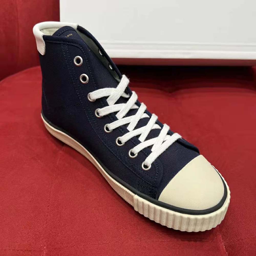 Celine Unisex Blank Mid Lace Up Sneaker with Toe Cap in Canvas and Calfskin 6 Celine Unisex Blank Mid Lace Up Sneaker with Toe Cap in Canvas and Calfskin - Image 6