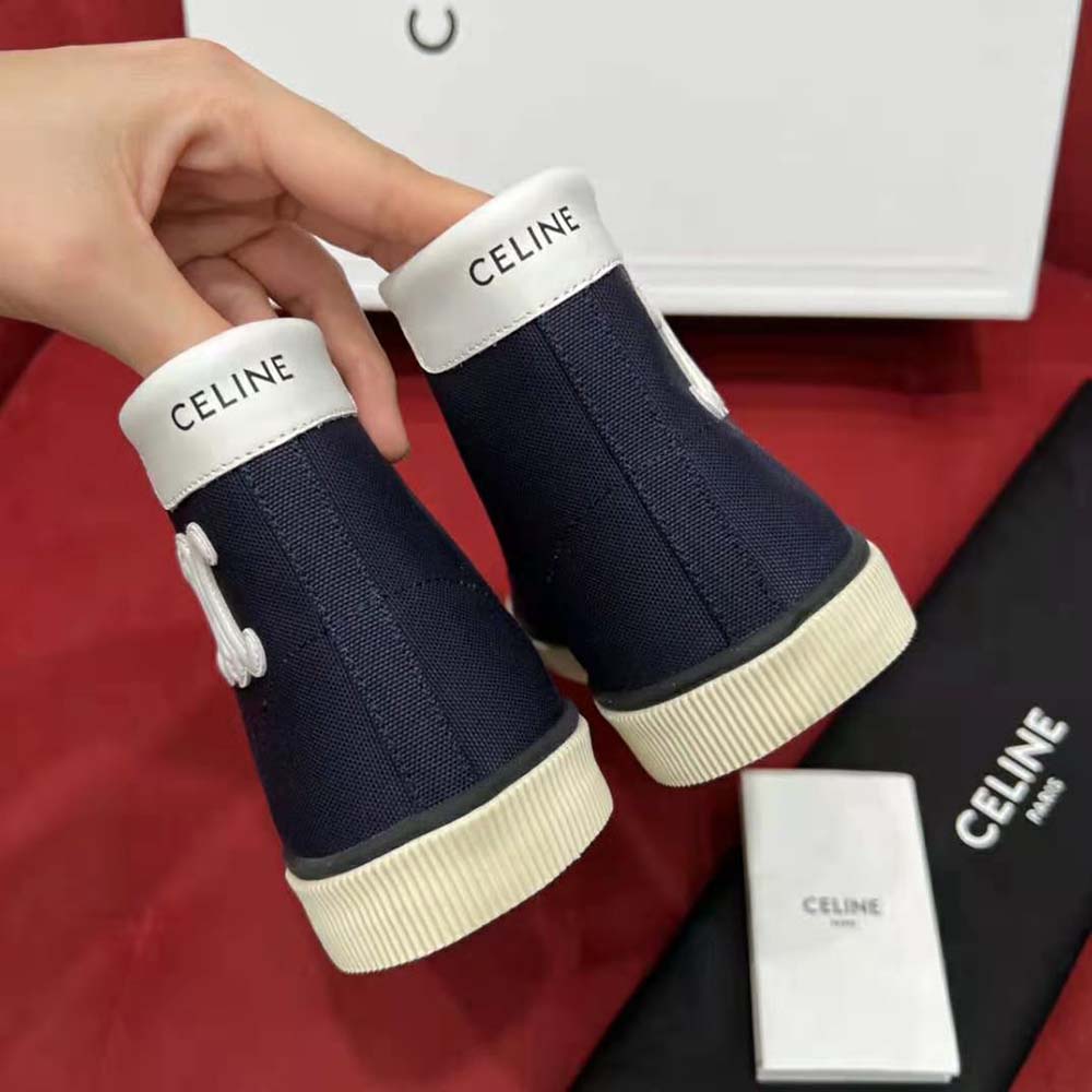 Celine Unisex Blank Mid Lace Up Sneaker with Toe Cap in Canvas and Calfskin 4 Celine Unisex Blank Mid Lace Up Sneaker with Toe Cap in Canvas and Calfskin - Image 4