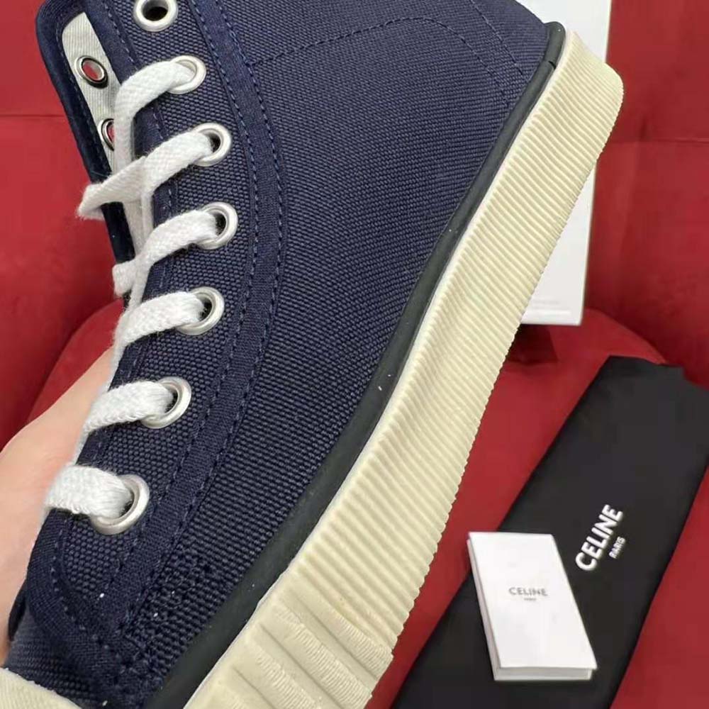 Celine Unisex Blank Mid Lace Up Sneaker with Toe Cap in Canvas and Calfskin 8 Celine Unisex Blank Mid Lace Up Sneaker with Toe Cap in Canvas and Calfskin - Image 8