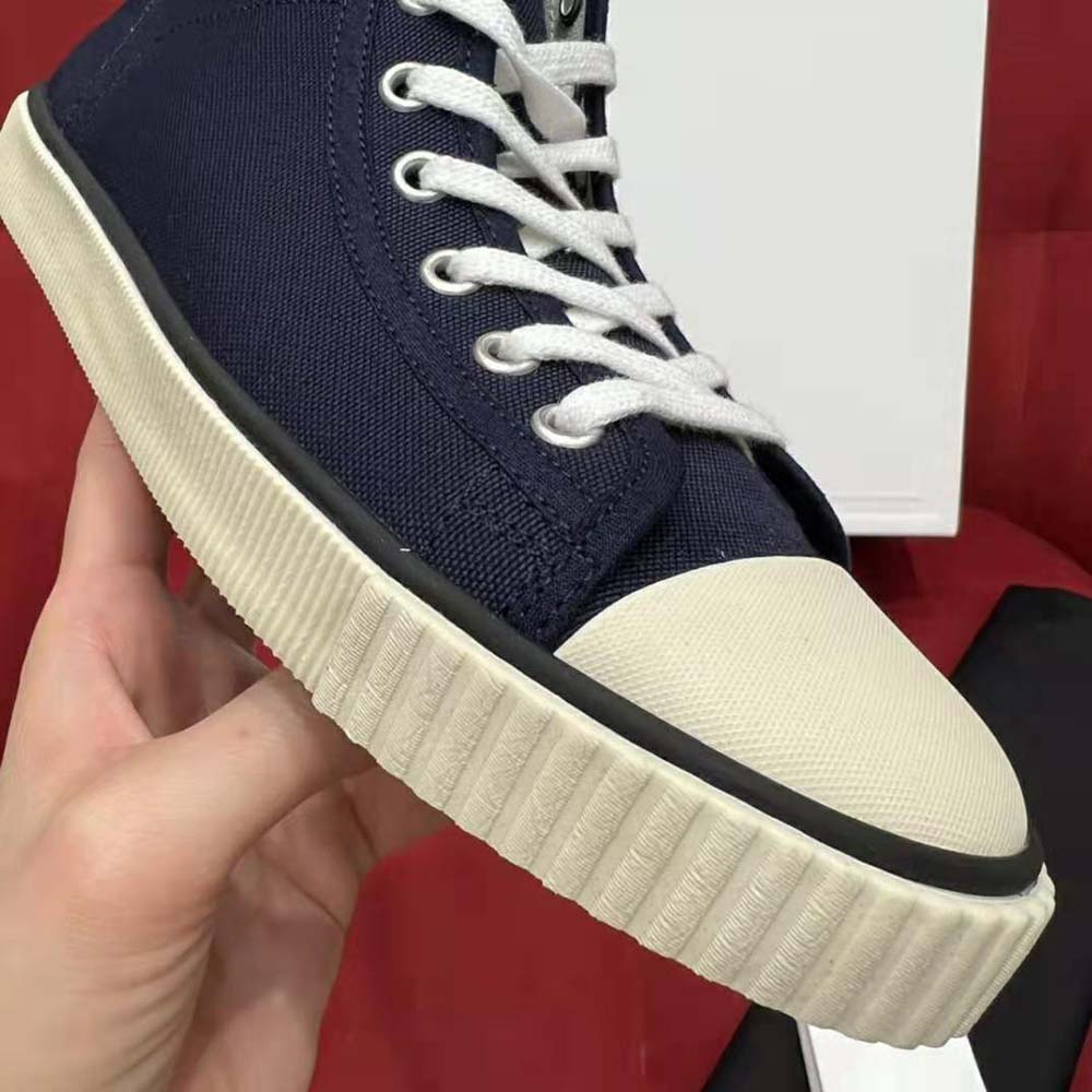 Celine Unisex Blank Mid Lace Up Sneaker with Toe Cap in Canvas and Calfskin 7 Celine Unisex Blank Mid Lace Up Sneaker with Toe Cap in Canvas and Calfskin - Image 7