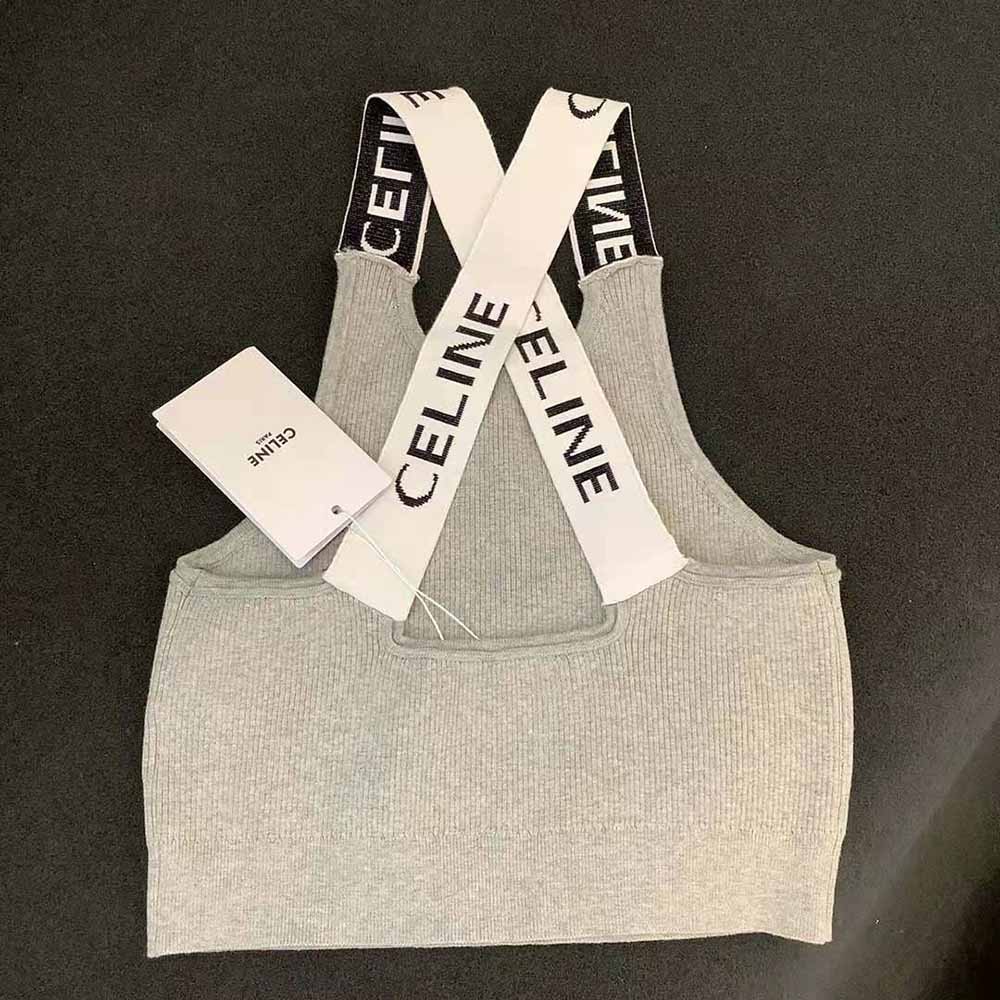 Celine Women Crossback Sports Bra in Athletic Knit-Silver