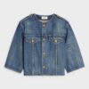 Celine Women Jacket with Pure Collar in Dark Union Wash Denim