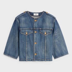 Celine Women Jacket with Pure Collar in Dark Union Wash Denim