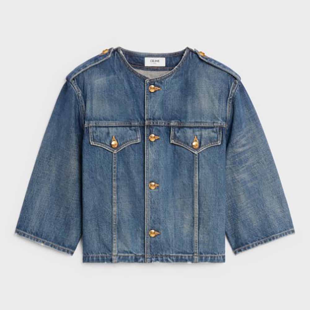 Celine Women Jacket with Pure Collar in Dark Union Wash Denim