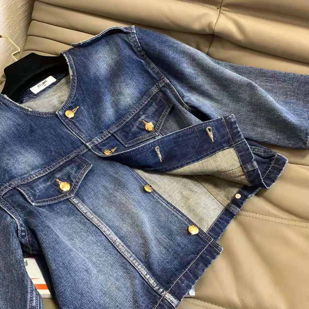 Celine Women Jacket with Pure Collar in Dark Union Wash Denim 7 Celine Women Jacket with Pure Collar in Dark Union Wash Denim - Image 7