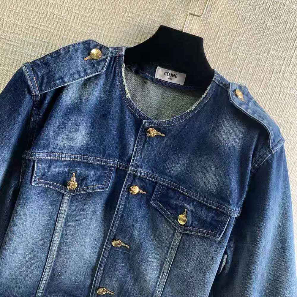 Celine Women Jacket with Pure Collar in Dark Union Wash Denim 6 Celine Women Jacket with Pure Collar in Dark Union Wash Denim - Image 6