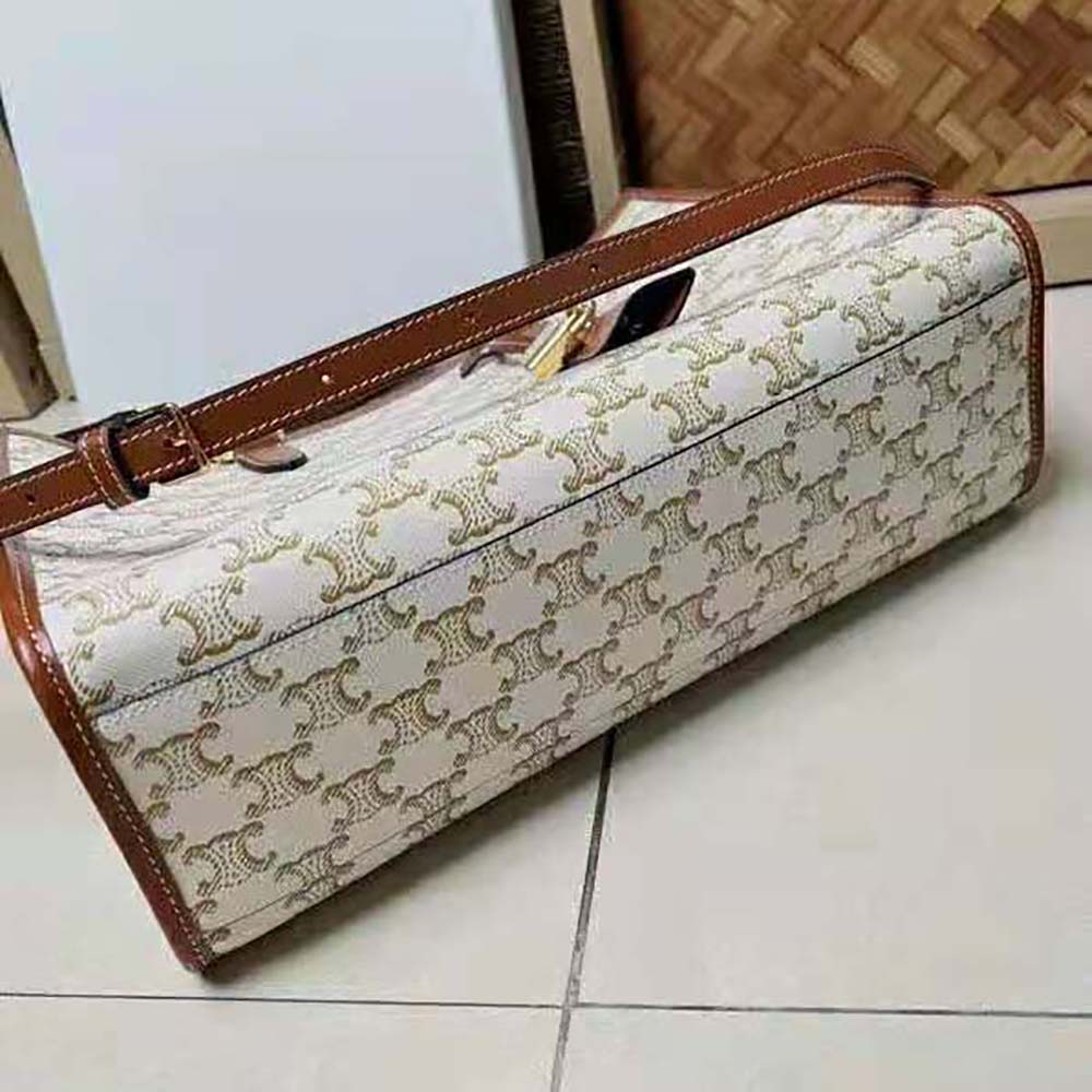 Celine Women Mini Horizontal Cabas in Triomphe Canvas and Calfskin-Beige 4 Celine Women Mini Horizontal Cabas in Triomphe Canvas and Calfskin-Beige - Image 4