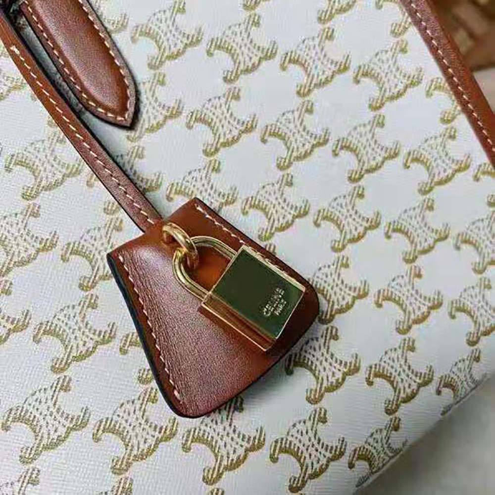 Celine Women Mini Horizontal Cabas in Triomphe Canvas and Calfskin-Beige 8 Celine Women Mini Horizontal Cabas in Triomphe Canvas and Calfskin-Beige - Image 8