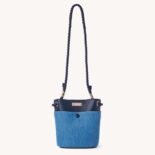 Chloe Women Small Key Bucket Bag in Shiny Calfskin Leather-Navy