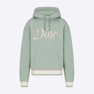 Dior Men Oversized Hooded Sweatshirt Light Green Organic Cotton Fleece