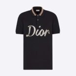 Dior Men Relaxed-Fit Polo Shirt Black Cotton Pique