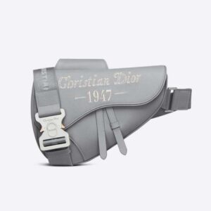 Dior Men Saddle Bag Dior Gray Grained Calfskin with Christian Dior 1947 Signature