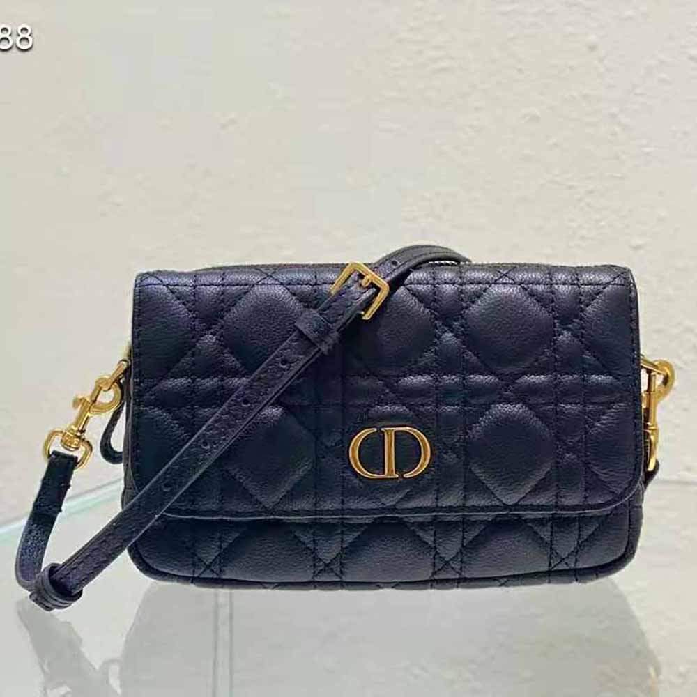 Dior Women Caro Pouch with Chain Black Supple Cannage Calfskin 2 Dior Women Caro Pouch with Chain Black Supple Cannage Calfskin - Image 2