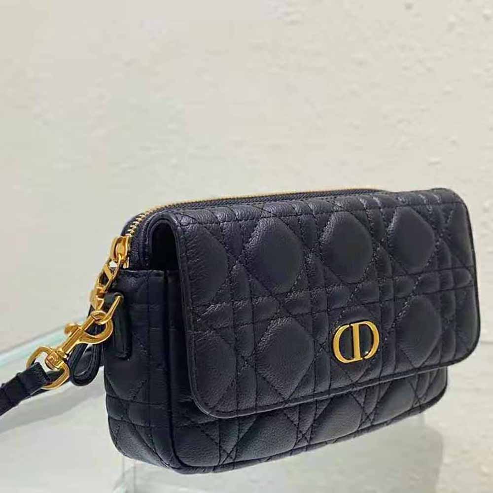 Dior Women Caro Pouch with Chain Black Supple Cannage Calfskin 4 Dior Women Caro Pouch with Chain Black Supple Cannage Calfskin - Image 4