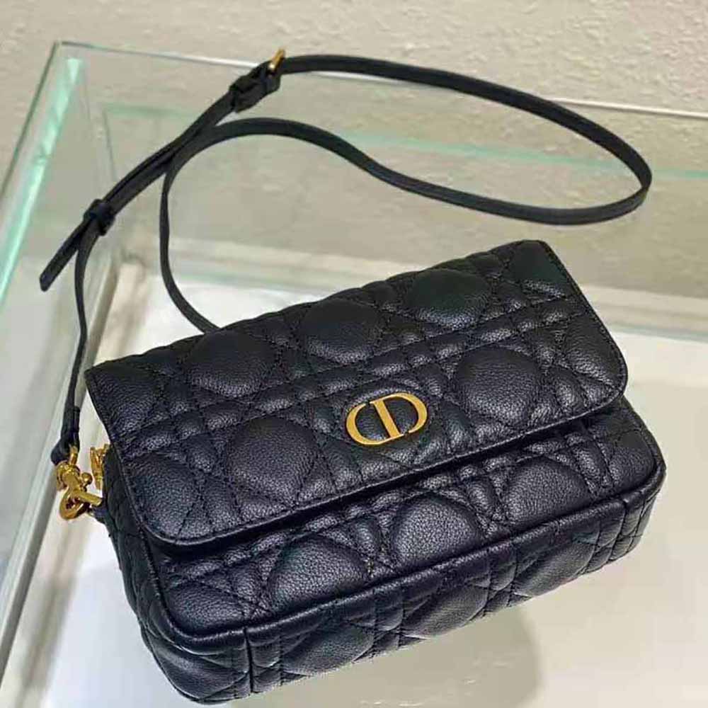 Dior Women Caro Pouch with Chain Black Supple Cannage Calfskin 5 Dior Women Caro Pouch with Chain Black Supple Cannage Calfskin - Image 5