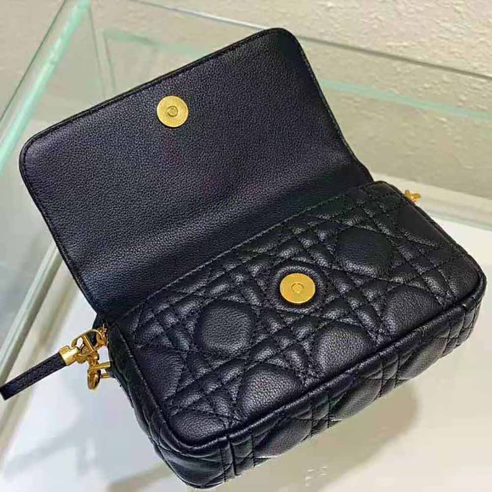 Dior Women Caro Pouch with Chain Black Supple Cannage Calfskin 6 Dior Women Caro Pouch with Chain Black Supple Cannage Calfskin - Image 6