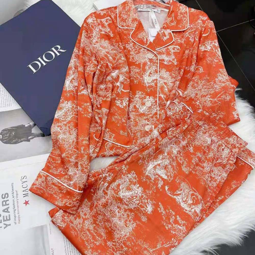 Dior Red Toile de Jouy Motif Silk Chez Moi Pajama Set M Dior