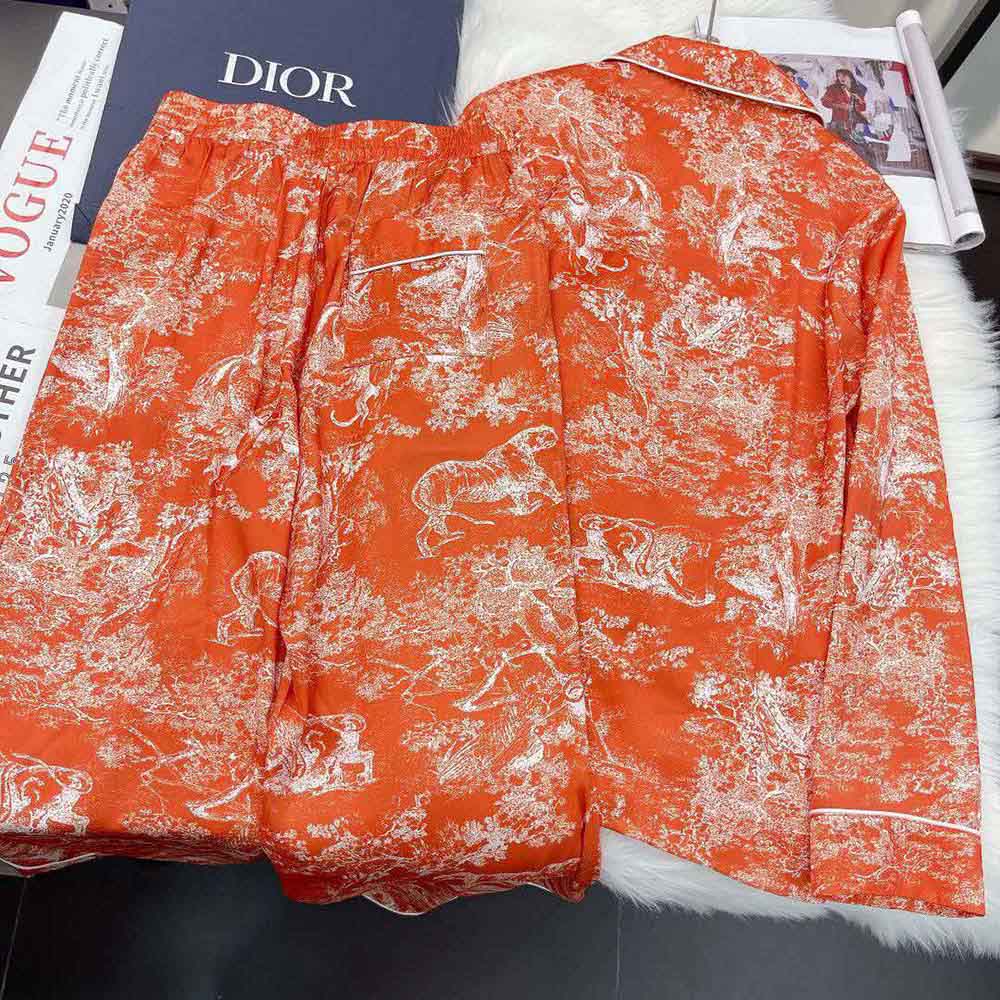 Dior Red Toile de Jouy Motif Silk Chez Moi Pajama Set M Dior