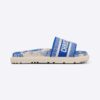 Dior Women Dway Slide Bright Blue Toile de Jouy Embroidered Cotton