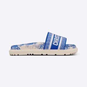 Dior Women Dway Slide Bright Blue Toile de Jouy Embroidered Cotton