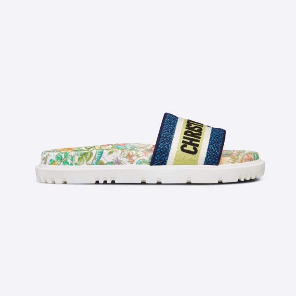 Dior Women Dway Slide White Embroidered Cotton with Multicolor D ...