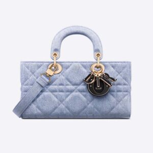 Dior Women Lady D-Joy Bag Blue Cannage Denim