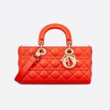 Dior Women Lady D-Joy Bag Bright Orange Cannage Lambskin