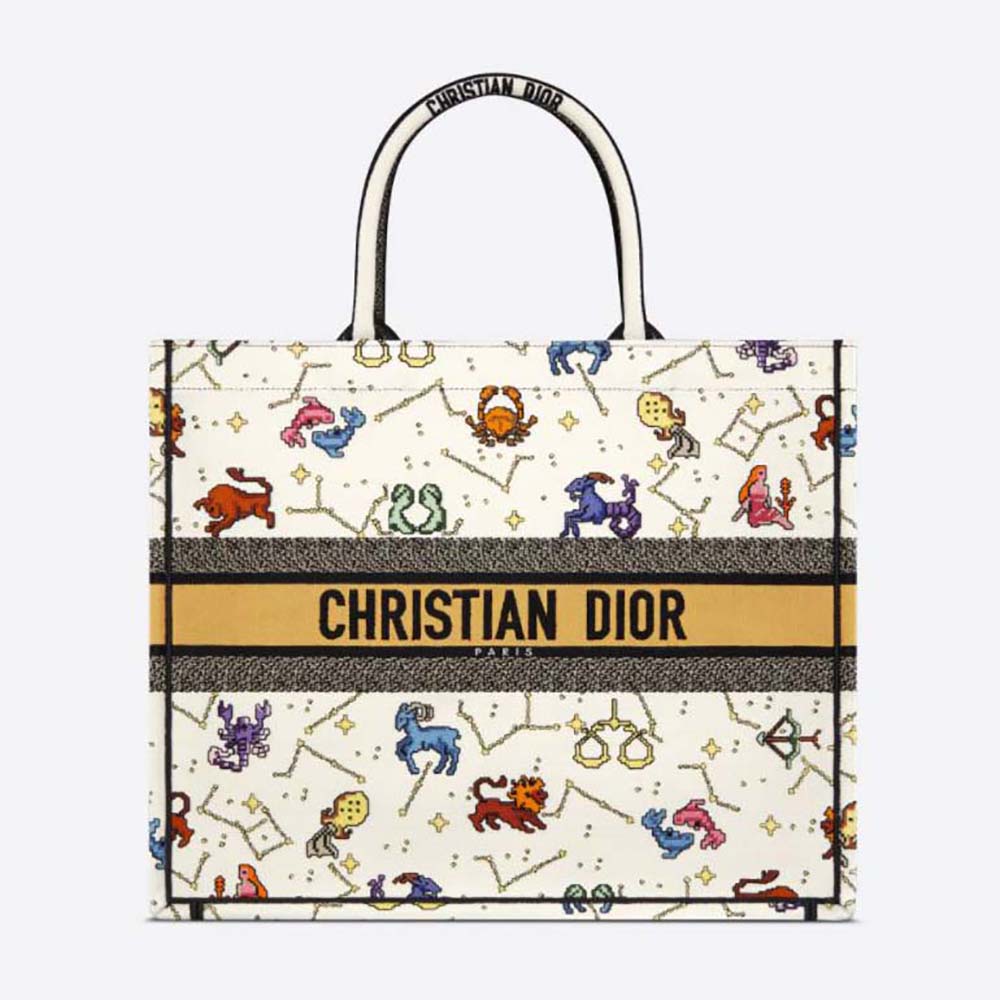 Dior - Large Dior Book Tote Beige Multicolor Butterfly Bandana Embroidery (42 x 35 x 18.5 cm) - Women