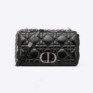 Dior Women Large Dior Caro Bag Black Quilted Macrocannage Calfskin