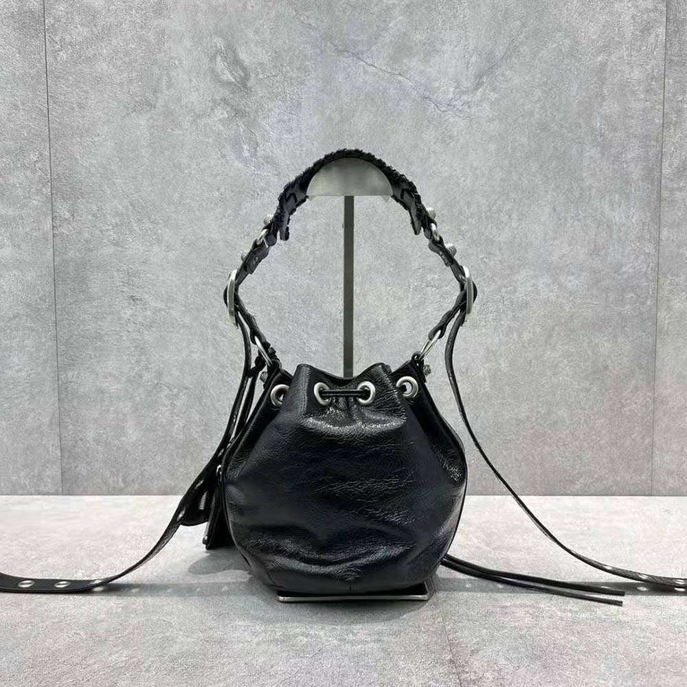 Balenciaga Women's Le Cagole Xs Bucket Bag Bb Monogram Denim - Black