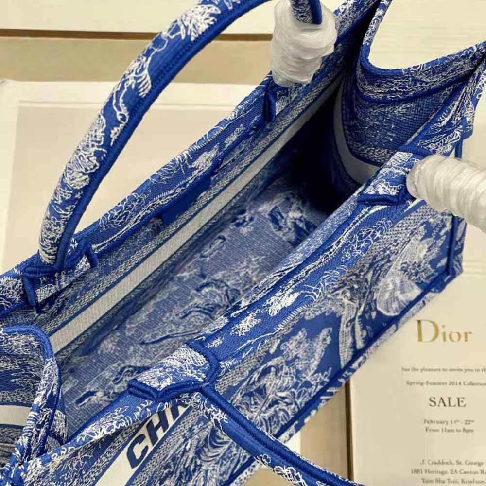 Dior Unisex CD Medium Book Tote Fluorescent Blue Toile De Jouy Reverse  Embroidery - LULUX