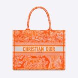 Dior Women Medium Dior Book Tote Fluorescent Orange Toile de Jouy Reverse Embroidery