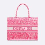 Dior Women Medium Dior Book Tote Fluorescent Pink Toile de Jouy Reverse Embroidery