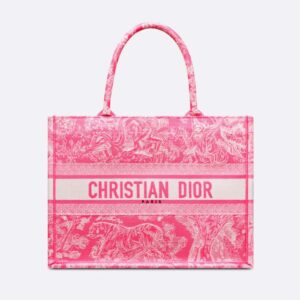 Christian Dior Medium Book Tote Toile De Jouy Reverse Embroidery Pink Canvas