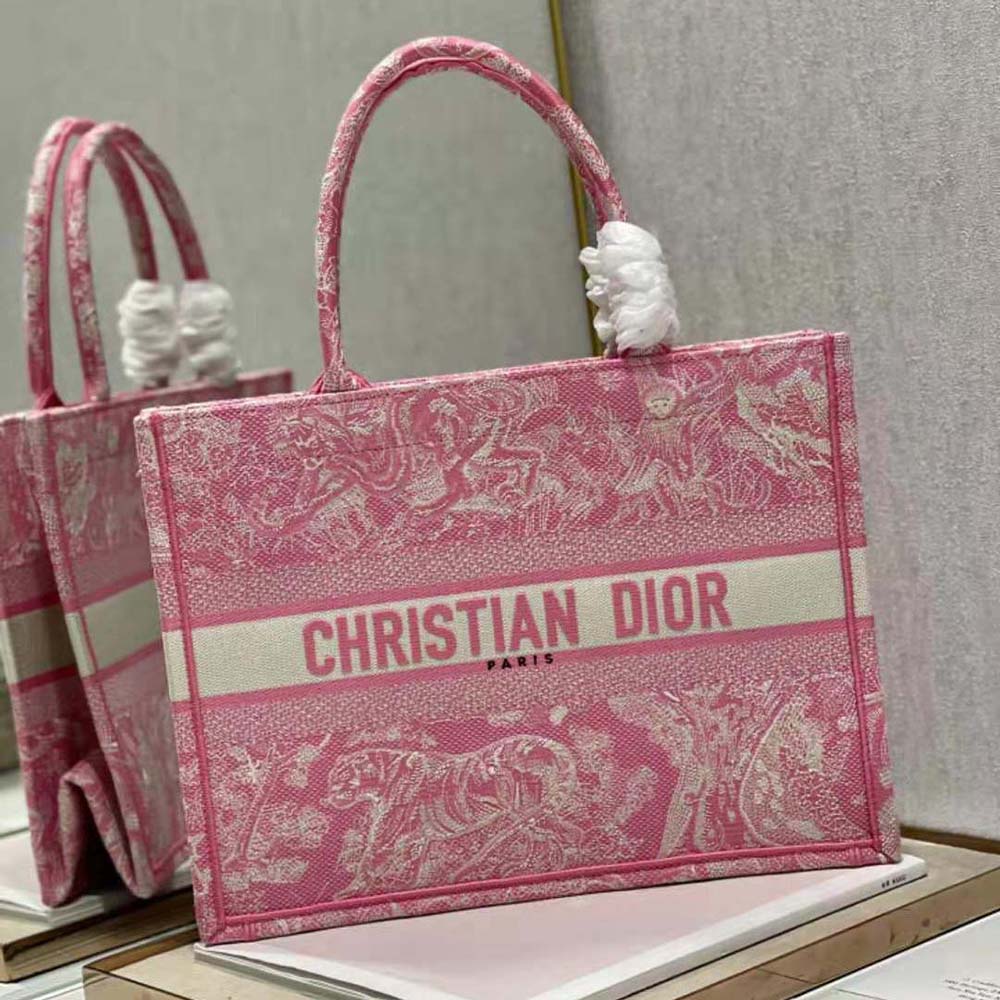 Medium Dior Book Tote Gray and Pink Toile de Jouy Reverse Capri