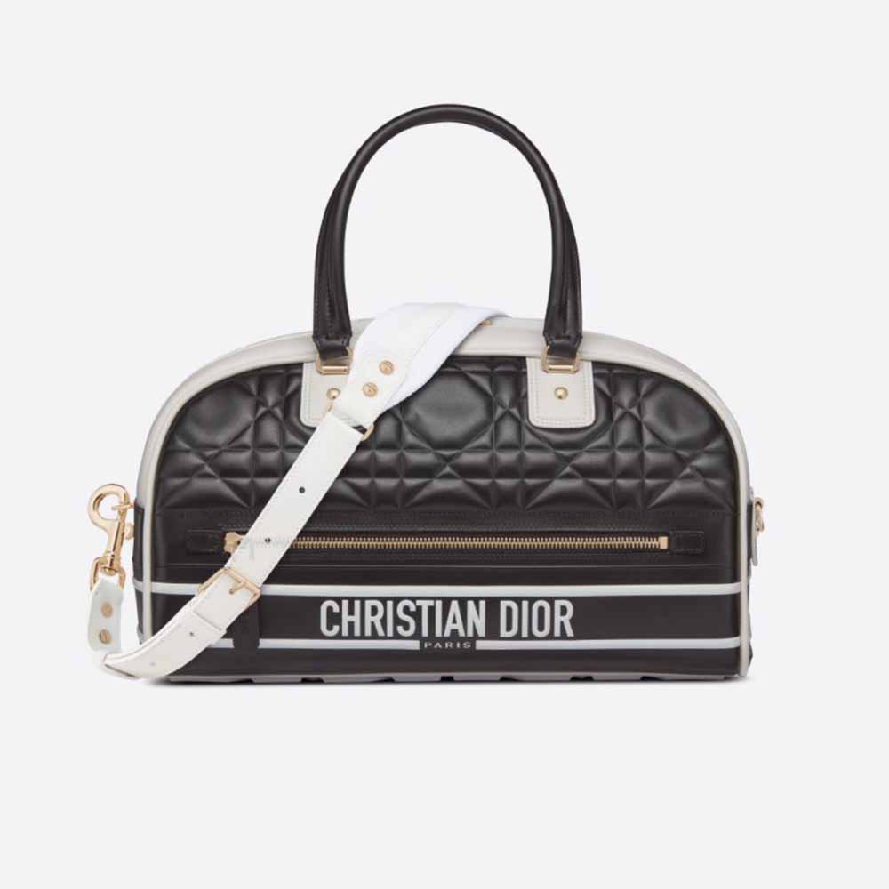 Dior Women Medium Dior Vibe Zip Bowling Bag Black and White Padded