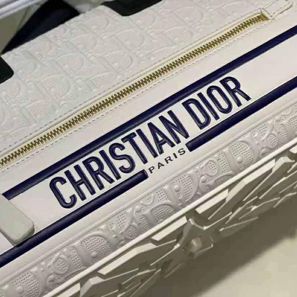 Dior Women Medium Dior Vibe Zip Bowling Bag White and Blue Dior Oblique Perforated and Embossed Calfskin 9 Dior Women Medium Dior Vibe Zip Bowling Bag White and Blue Dior Oblique Perforated and Embossed Calfskin - Image 9