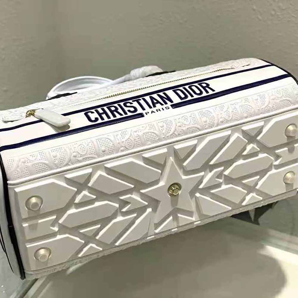 Dior Women Medium Dior Vibe Zip Bowling Bag White and Blue Dior Oblique Perforated and Embossed Calfskin 7 Dior Women Medium Dior Vibe Zip Bowling Bag White and Blue Dior Oblique Perforated and Embossed Calfskin - Image 7