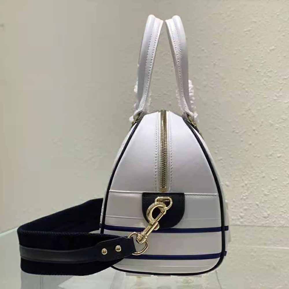 Dior Women Medium Dior Vibe Zip Bowling Bag White and Blue Dior Oblique Perforated and Embossed Calfskin 5 Dior Women Medium Dior Vibe Zip Bowling Bag White and Blue Dior Oblique Perforated and Embossed Calfskin - Image 5