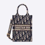Dior Women Mini Dior Book Tote Phone Bag Blue Dior Oblique Embroidery